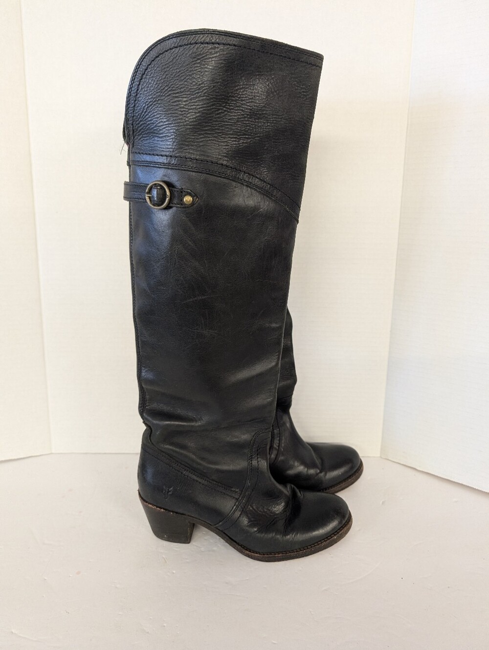 Frye Boots Black Leather Knee-High Riding Women's Sz 6 - Picture 2 of 12